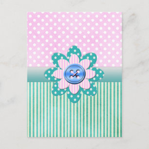 Mooie polka-stippen in zachte roze en blauwe strep briefkaart