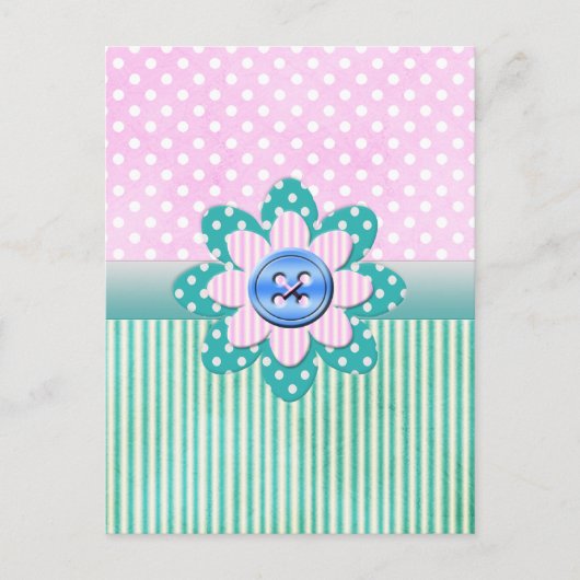 Mooie polka-stippen in zachte roze en blauwe strep briefkaart (Voorkant)