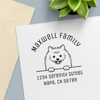 Mooie Pomeranian-hond Gebogen Naam Adres Zelfinktende Stempel