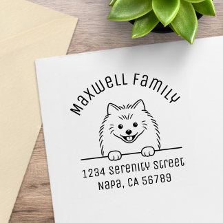 Mooie Pomeranian-hond Gewelfde Naam Adres Rubberstempel