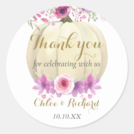 Mooie Pompoen Bloem Roze Baby Shower Bedankt Cla Ronde Sticker (Voorkant)