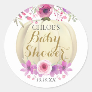 Mooie Pompoen Bloemige Baby Shower Klassieke Ronde Sticker