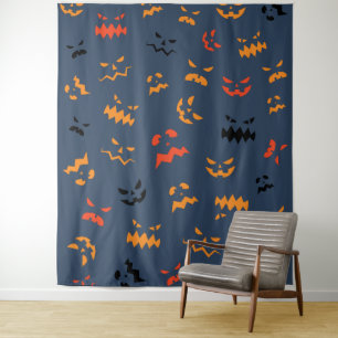 Mooie Pompoen Gezichten Patroon Halloween Muur Wandkleed