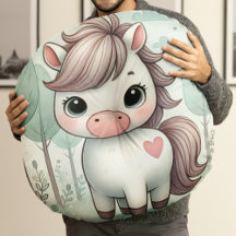 Mooie pony in een fantasie bos ronde kussen