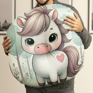Mooie pony in een fantasie bos ronde kussen