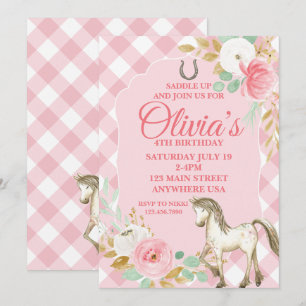 Mooie pony verjaardagsuitnodiging bloem boho paard kaart