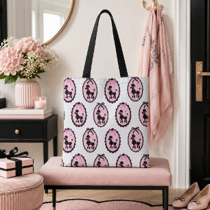 Mooie Poodle Roze en Witte Portret Draagtas