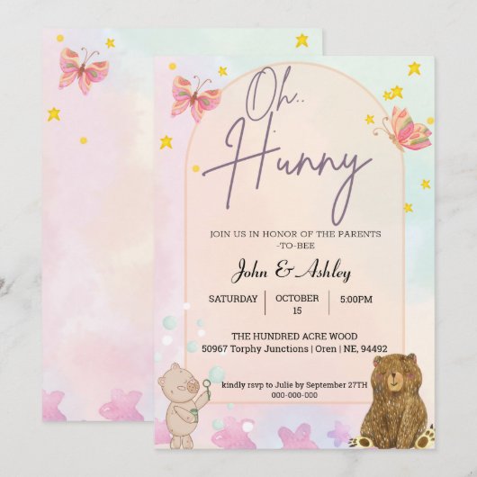 Mooie Poohbeer Uitnodigingen (Voorkant / Achterkant)