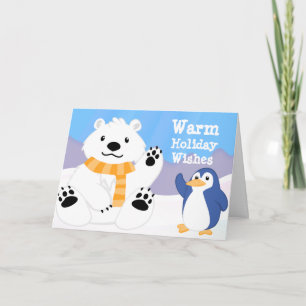 Mooie Poolbeer en Pinguïn Kerstkaart Feestdagen Kaart