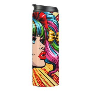 Mooie Pop Art stripfiguur met strikken Thermosbeker
