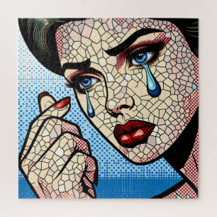 Mooie Pop Art Stripfiguur Verdrietige Vrouw met Tr Legpuzzel