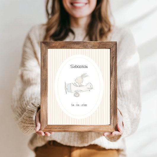 Mooie Poster met Naam en Datum voor Piloot Konijn 