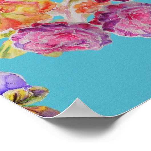 Mooie Poster met Rode Vos en Turquoise Roos (Hoek)