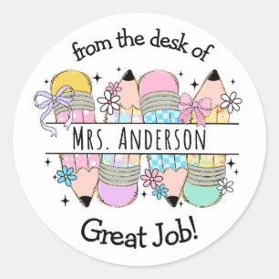 Mooie Potlood School Juf Naam Ronde Sticker