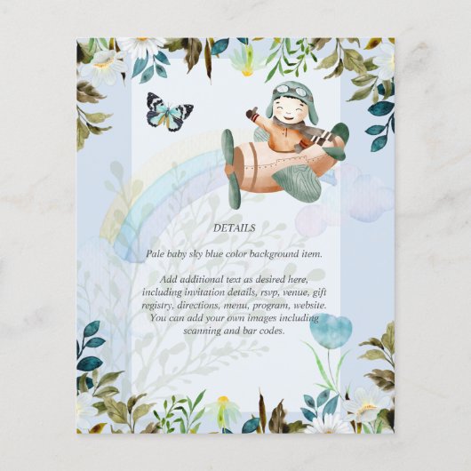 Mooie Pret Piloot Baby Jongens Shower Uitnodiginge Flyer (Achterkant)