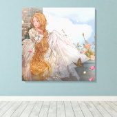Mooie prinses bij kasteelraam canvas afdruk (Insitu (Houten vloer))