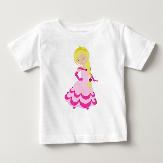Mooie prinses, blond haar, kroon, roze jurk (Voorkant)