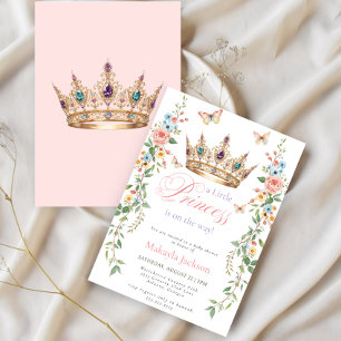 Mooie Prinses Gouden Kroon Roze Bloem Baby Borrel Kaart