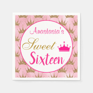 Mooie Prinses Heet Roze Gouden Glitters Zestien Servet