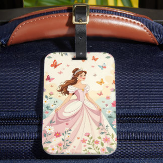 Mooie prinses met vlinders bagagelabel
