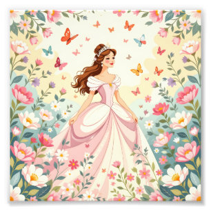 Mooie prinses met vlinders foto afdruk
