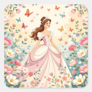 Mooie prinses met vlinders vierkante sticker
