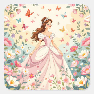 Mooie prinses met vlinders vierkante sticker