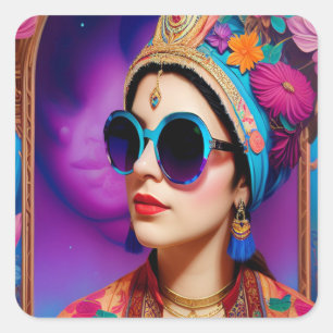 Mooie prinses met zonnebrillen vierkante sticker