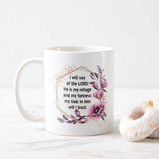 Mooie Psalm 91 Floral Coffee Mok (Met donut)