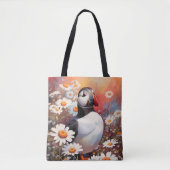 Mooie Puffin in Daisy Field Draagtas (Voorkant)