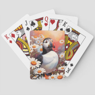 Mooie Puffin in Daisy Field Pokerkaarten