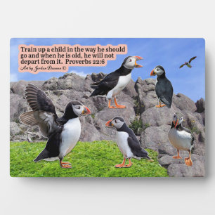 Mooie Puffin Schrift Plaque Spreuken 22:6 Fotoplaat
