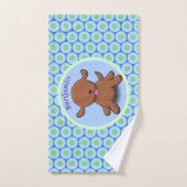 Mooie puppy dog blauwe cartoon illustratie bad handdoek (Handdoek)