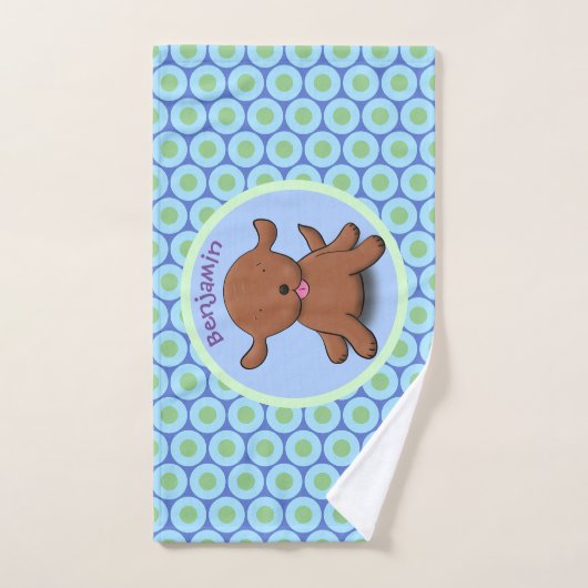 Mooie puppy dog blauwe cartoon illustratie bad handdoek (Handdoek)