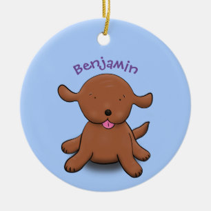 Mooie puppy dog blauwe cartoon illustratie keramisch ornament