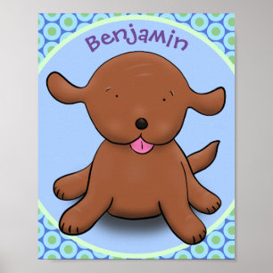 Mooie puppy dog blauwe cartoon illustratie poster