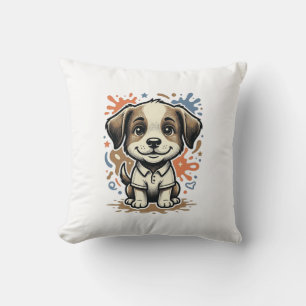 Mooie Puppy Spat Gravure Vector Ontwerp_1 Kussen