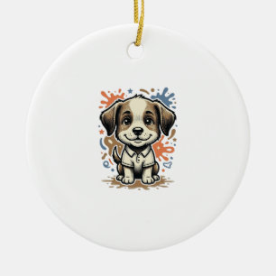 Mooie Puppy Spat Gravure Vectorontwerp_1 Keramisch Ornament