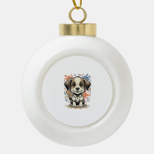 Mooie Puppy Spat Gravure Vectorontwerp_1 Keramische Bal Ornament