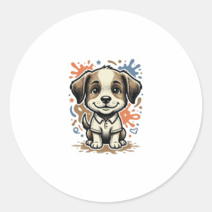 Mooie Puppy Spat Gravure Vectorontwerp_1 Ronde Sticker