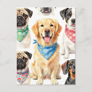 Mooie puppyportretten bandana collage aquarel briefkaart