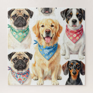 Mooie puppyportretten bandana collage waterverf legpuzzel