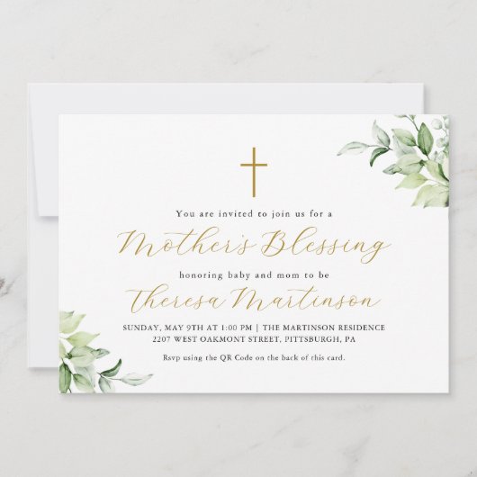 Mooie QR RSVP groen kruis zegen moeder Kaart (Voorkant)