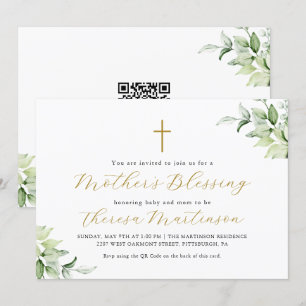 Mooie QR RSVP groen kruis zegen moeder Kaart