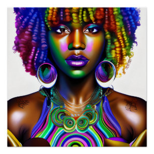 Mooie Queen Rainbow Schattige Haar Zwart Melanine Perfect Poster