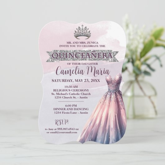 Mooie Quinceanera Bday Waterverf Uitnodiging (Staand voorkant)
