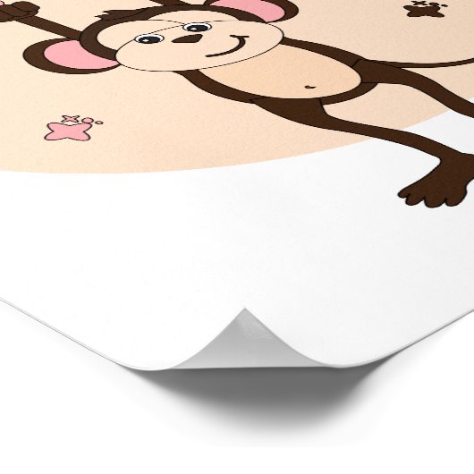 Mooie ramp Kawaii Funny Monkey Pink Brown Poster (Hoek)