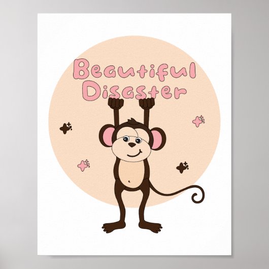 Mooie ramp Kawaii Funny Monkey Pink Brown Poster (Voorkant)