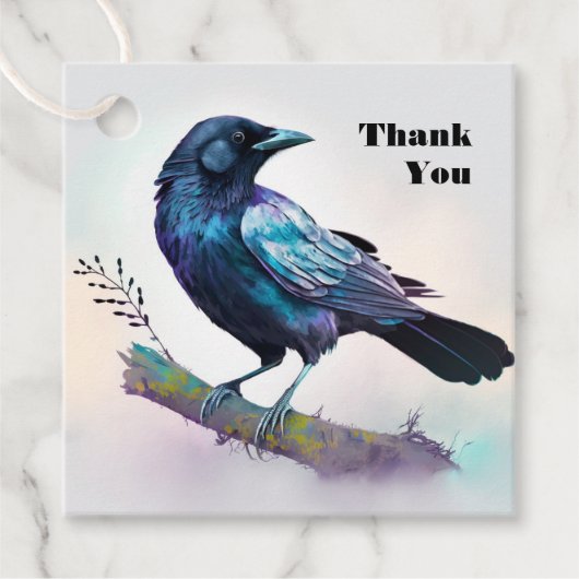 Mooie Raven op een boomtak Dank u Bedankjes Labels (Voorkant)