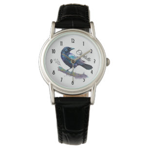 Mooie Raven op een boomtak Horloge
